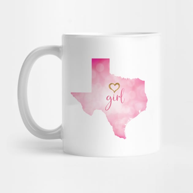 Texas Girl with Gold Heart in a Pink Texas State Map by Star58